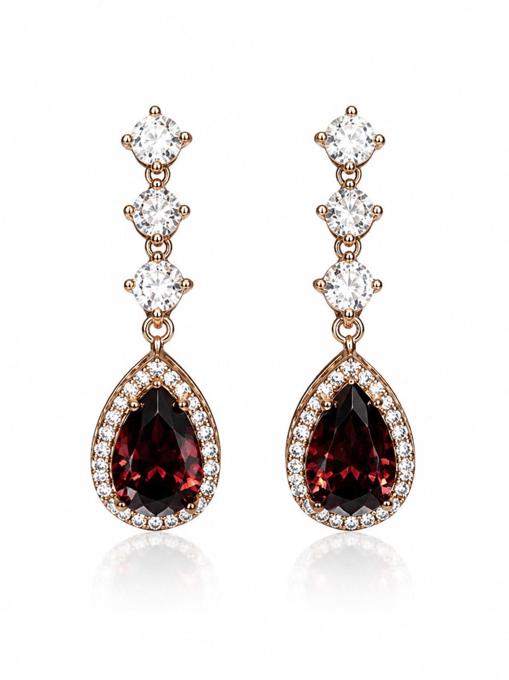 Gold Garnet Teardrop Drop Earrings with Zirconia